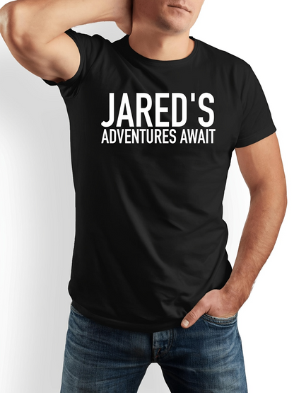 Men's Graphic T-Shirt Jareds Adventures Await Bold Statement Graphic T Shirt