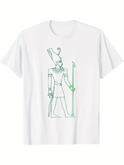 Men's Graphic T-Shirt Ancient Divine Pharaoh Holding Staff With Regal Crowns