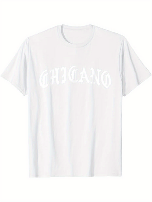 Men's Graphic T-Shirt Chicano Old English Style Lettering On Plain White Shirt