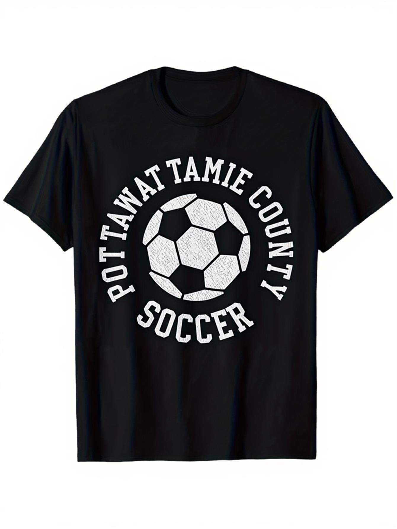Men's Graphic T-Shirt Pottawatamie County Soccer Classic Black And White Printed Soccer Ball