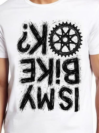 Men's Graphic T-Shirt Is My Bike Ok With Grunge Gear Wheel Artwork Question Mark