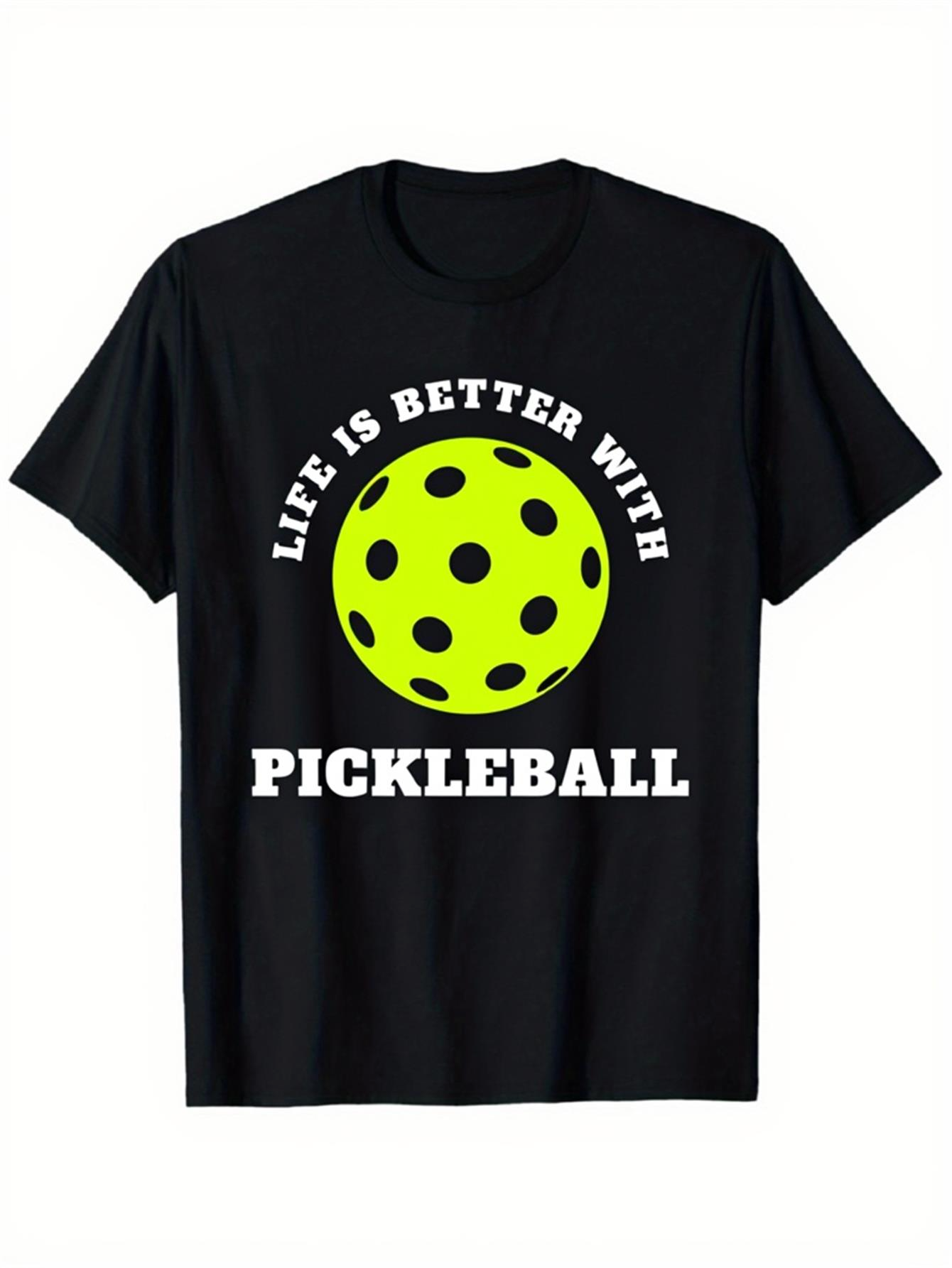 Men's Graphic T-Shirt Life Is Better With Pickleball Bright Green Ball With Playful Black Dots Pickleball