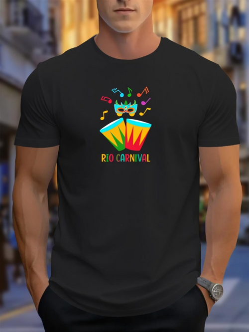 Men's Graphic T-Shirt Rio Carnival Festive Drums With Bright Colors And Carnival Mask