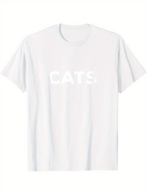 Men's Graphic T-Shirt CATS Minimal White Print On Plain Cotton T Shirt