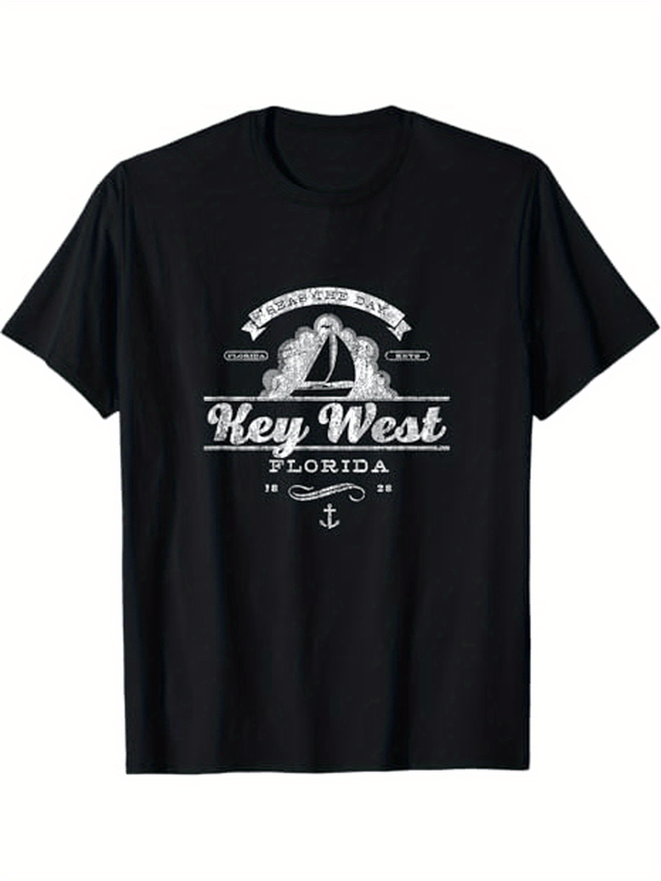 Men's Graphic T-Shirt Vintage Nautical Elements With Waves And Anchor Surrounding Key West Florida Sailboat