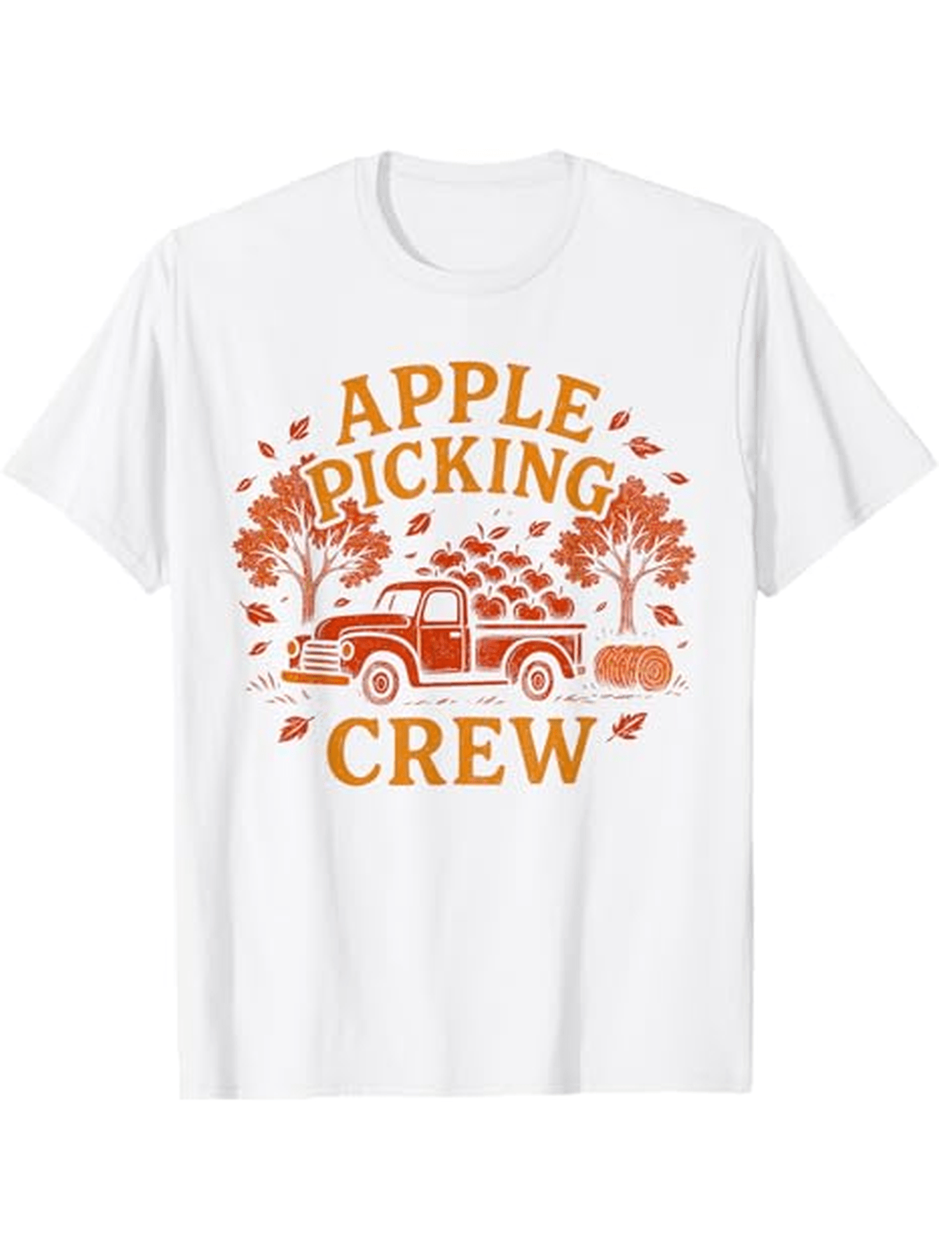 Men's Graphic T-Shirt Apple Picking Crew Vintage Truck With Falling Leaves Autumn Trees