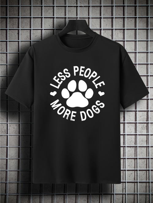 Men's Graphic T-Shirt Less People More Dogs Bold Paw Print Surrounded By Small Hearts T Shirt