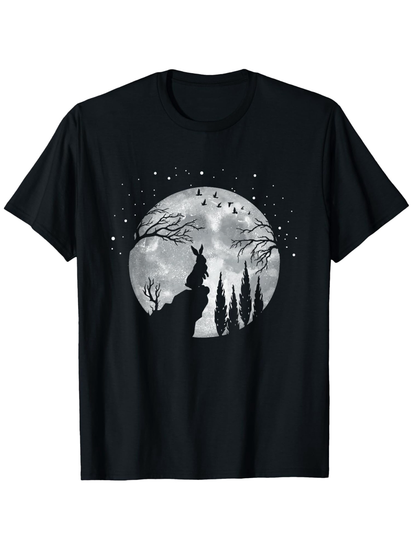 Men's Graphic T-Shirt Mysterious Night Sky With Howling Wolf Among Forest Trees Moon