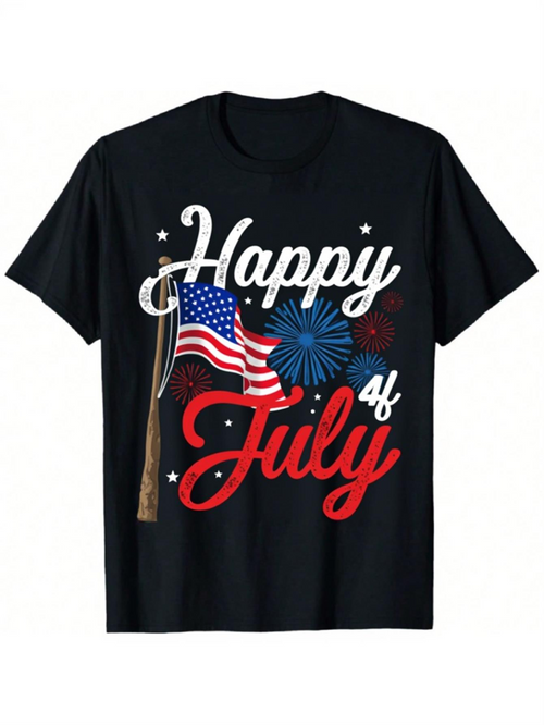 Men's Graphic T-Shirt Happy 4th July Patriotic Fireworks With American Flag Celebration TShirt
