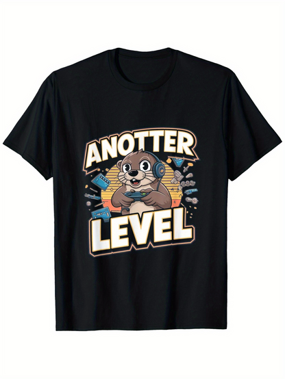Men's Graphic T-Shirt Anotter Level With Headphones Game Controller Playful Otter Illustration