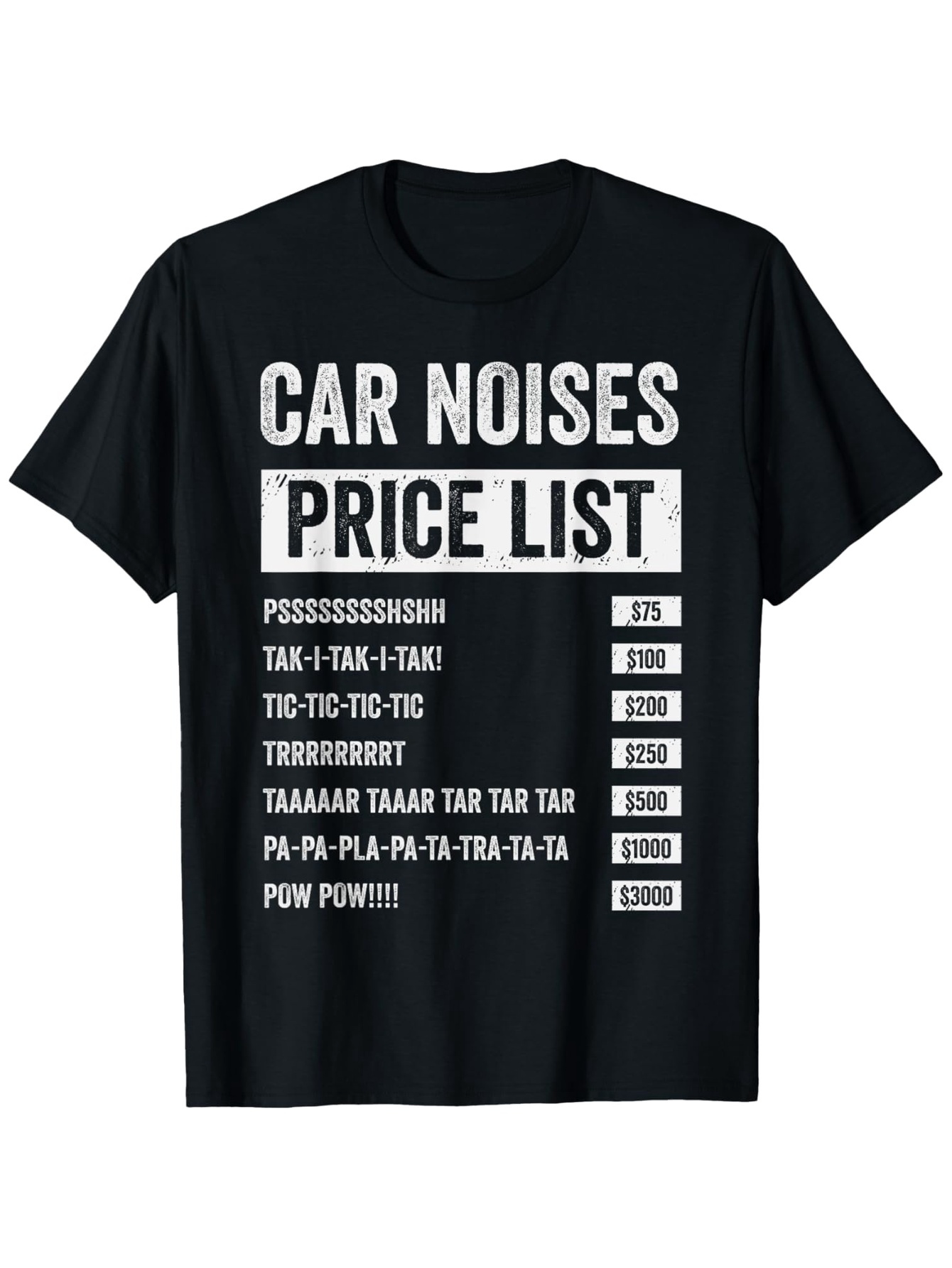 Men's Graphic T-Shirt Car Noises Price List Sound Effects Black T Shirt