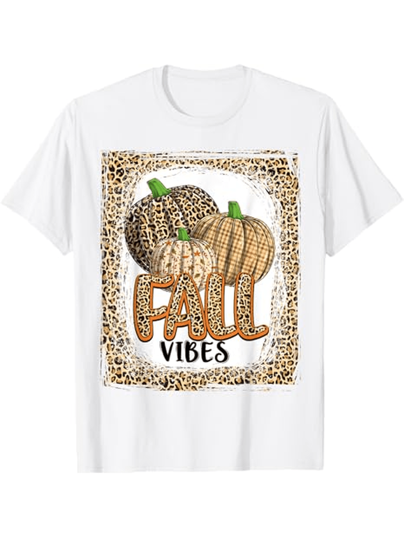 Men's Graphic T-Shirt Fall Vibes With Leopard Print Pumpkins Surrounded By Spotted Border