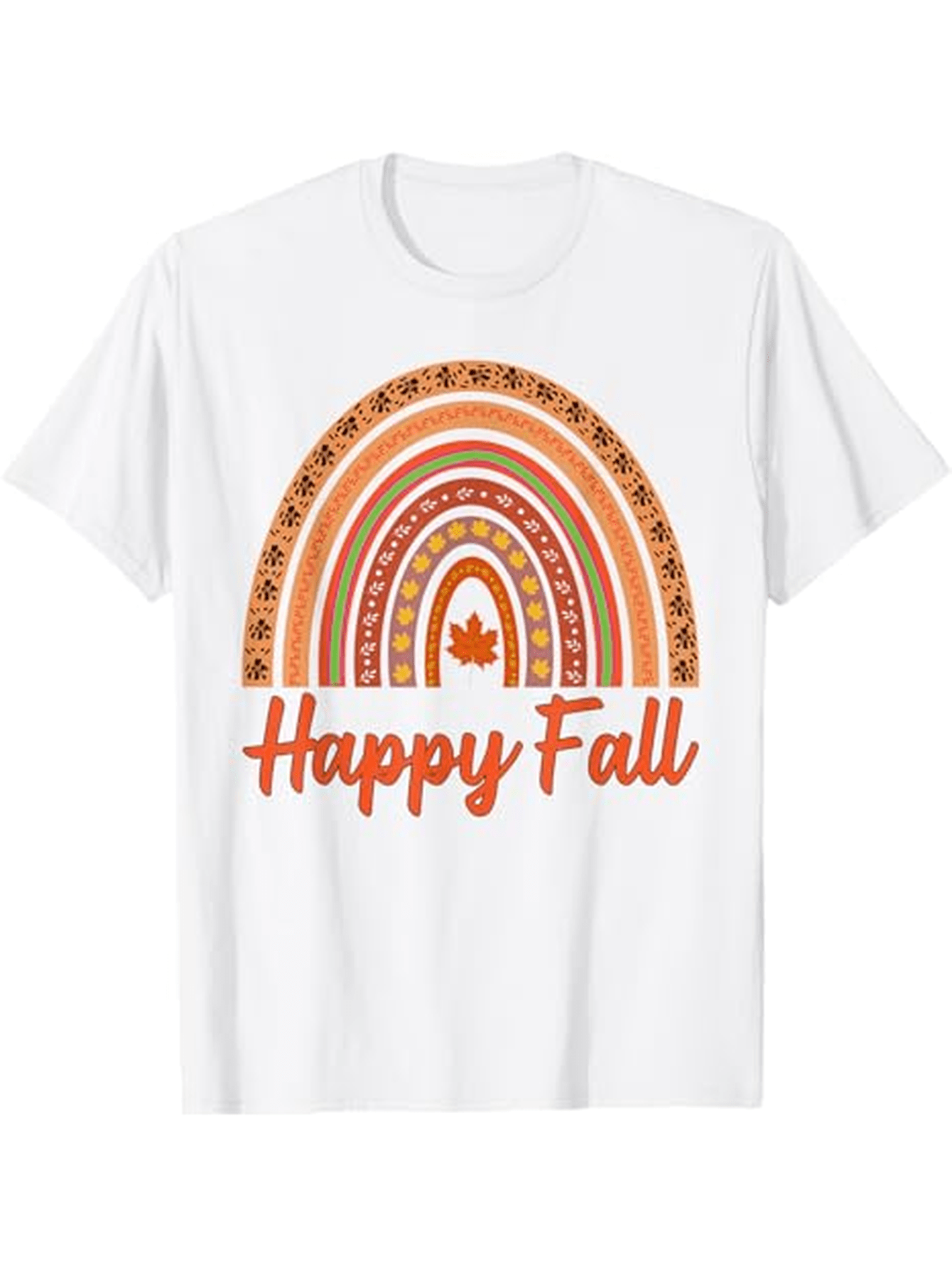 Men's Graphic T-Shirt Happy Fall Decorative Autumn Arches With Small Maple Leaf Rainbow