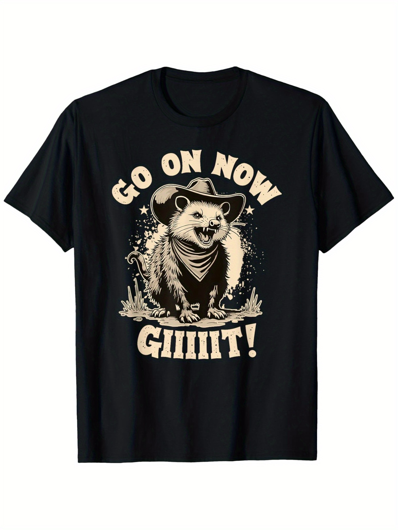 Men's Graphic T-Shirt Go On Now Giiiit Cowboy Opossum With Star Accents And Bandana