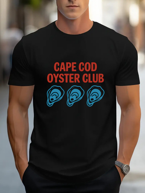 Men's Graphic T-Shirt Cape Cod Oyster Club Trio Of Blue Outlined Shells Under Vintage Typography Oyster