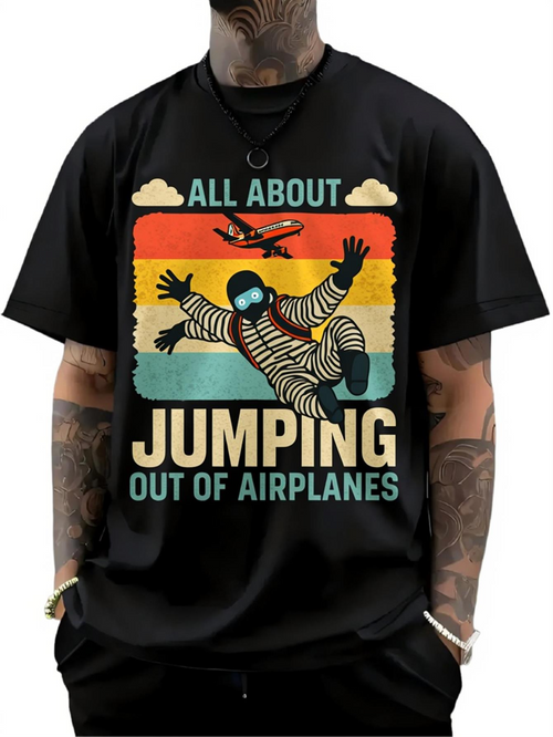 Men's Graphic T-Shirt All About Jumping Out Of Airplanes Retro Parachuting Skydiver With Plane