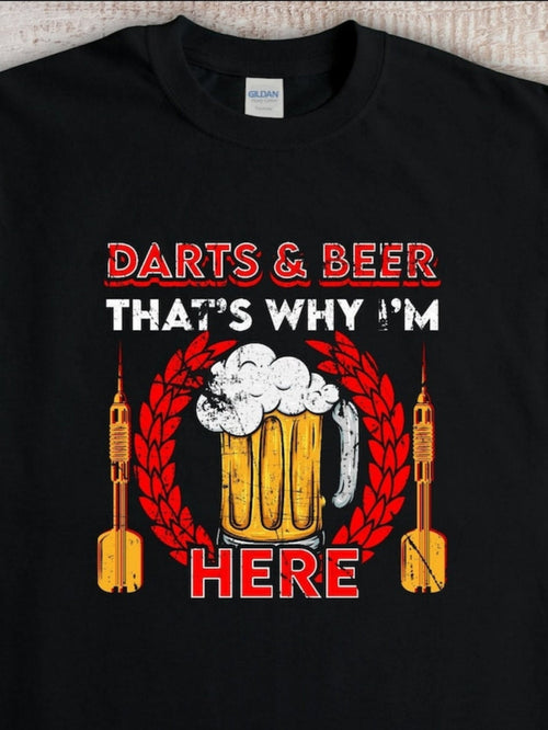 Men's Graphic T-Shirt Darts Beer Text Surrounded By Laurel With Foamy Mug