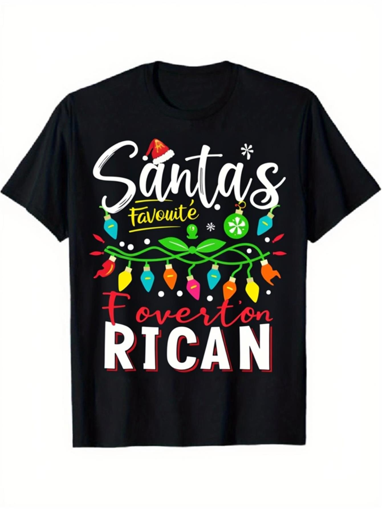 Men's Graphic T-Shirt Santas Favorite Festive Lights With Holiday Text Rican