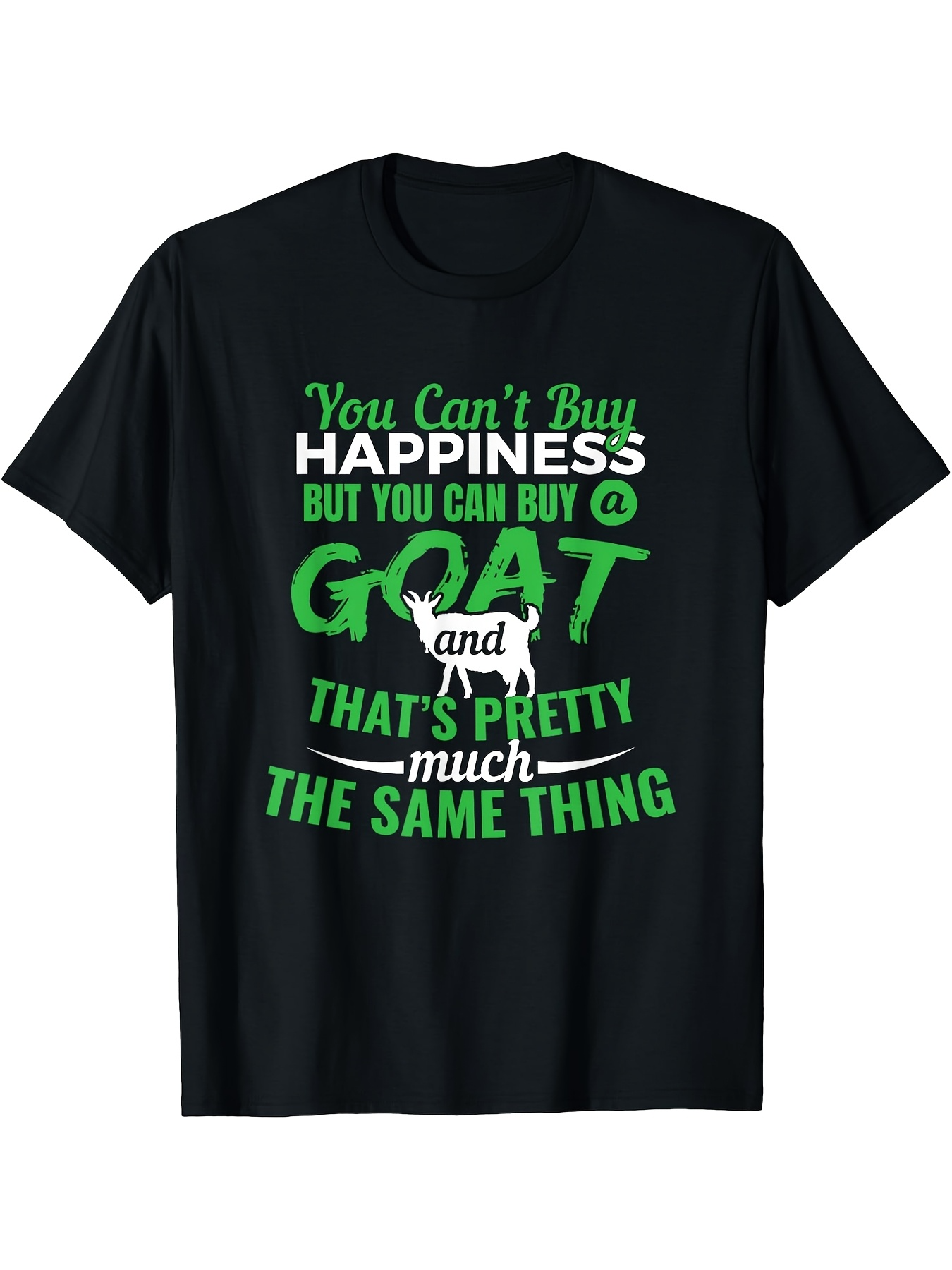 Men's Graphic T-Shirt You Cant Buy Happiness Funny Farm Life Quote With White Silhouette Animal Goat