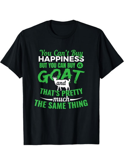 Men's Graphic T-Shirt You Cant Buy Happiness Funny Farm Life Quote With White Silhouette Animal Goat