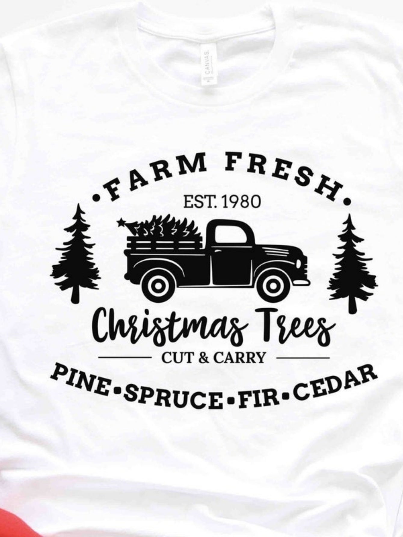 Men's Graphic T-Shirt Farm Fresh Christmas Trees With Vintage Truck Among Pine Spruce Fir Cedar Forest