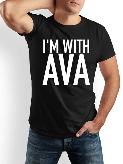 Men's Graphic T-Shirt Im With Ava Bold Clean Letters Among Solid Black Cotton T Shirt