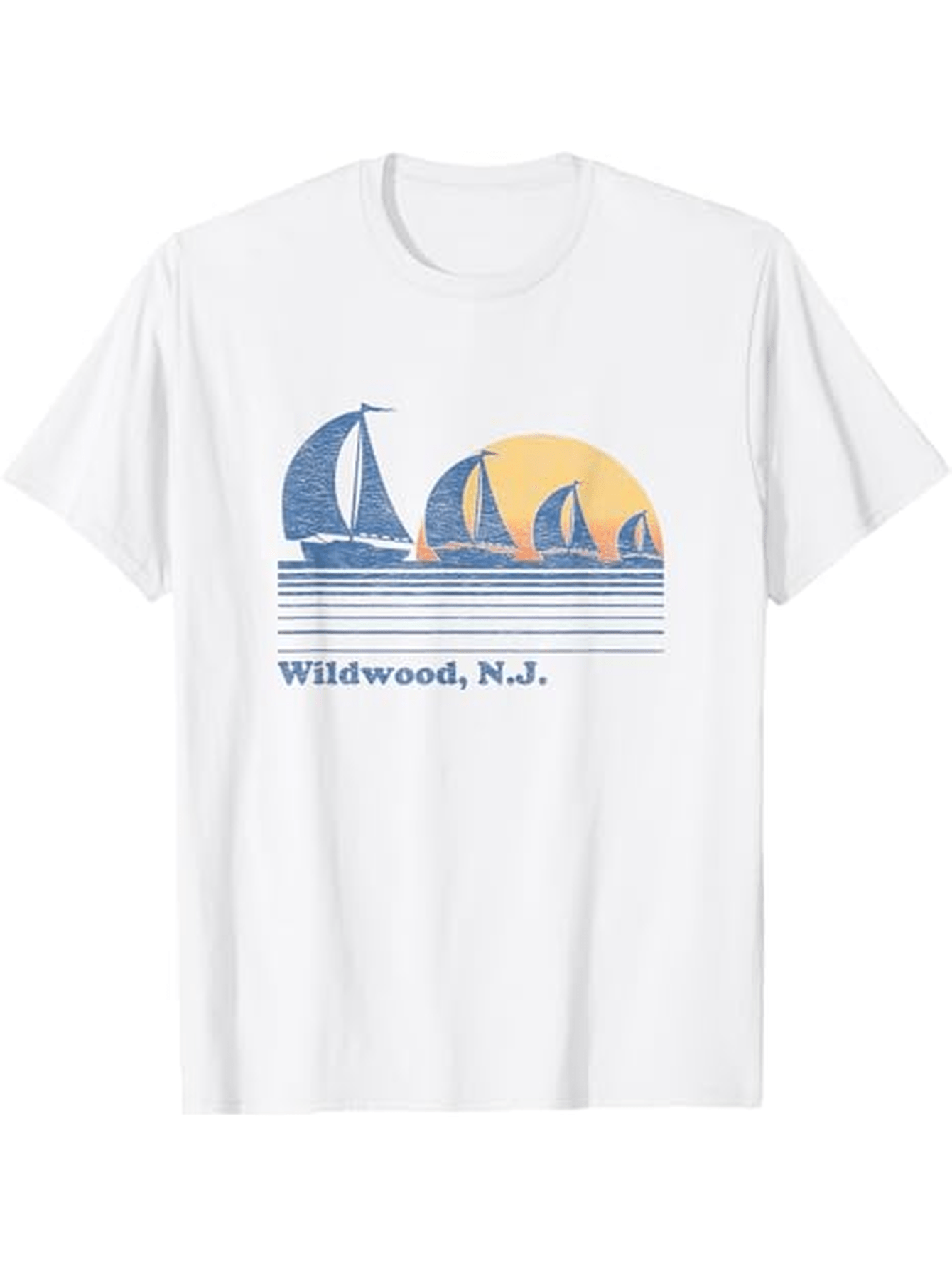Men's Graphic T-Shirt Wildwood NJ Sunset With Three Sailboats On Calm Sea