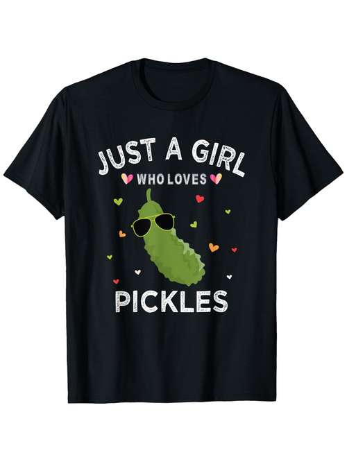 Men's Graphic T-Shirt Just A Girl Who Loves Sunglasses Wearing Pickle Surrounded By Hearts Pickle