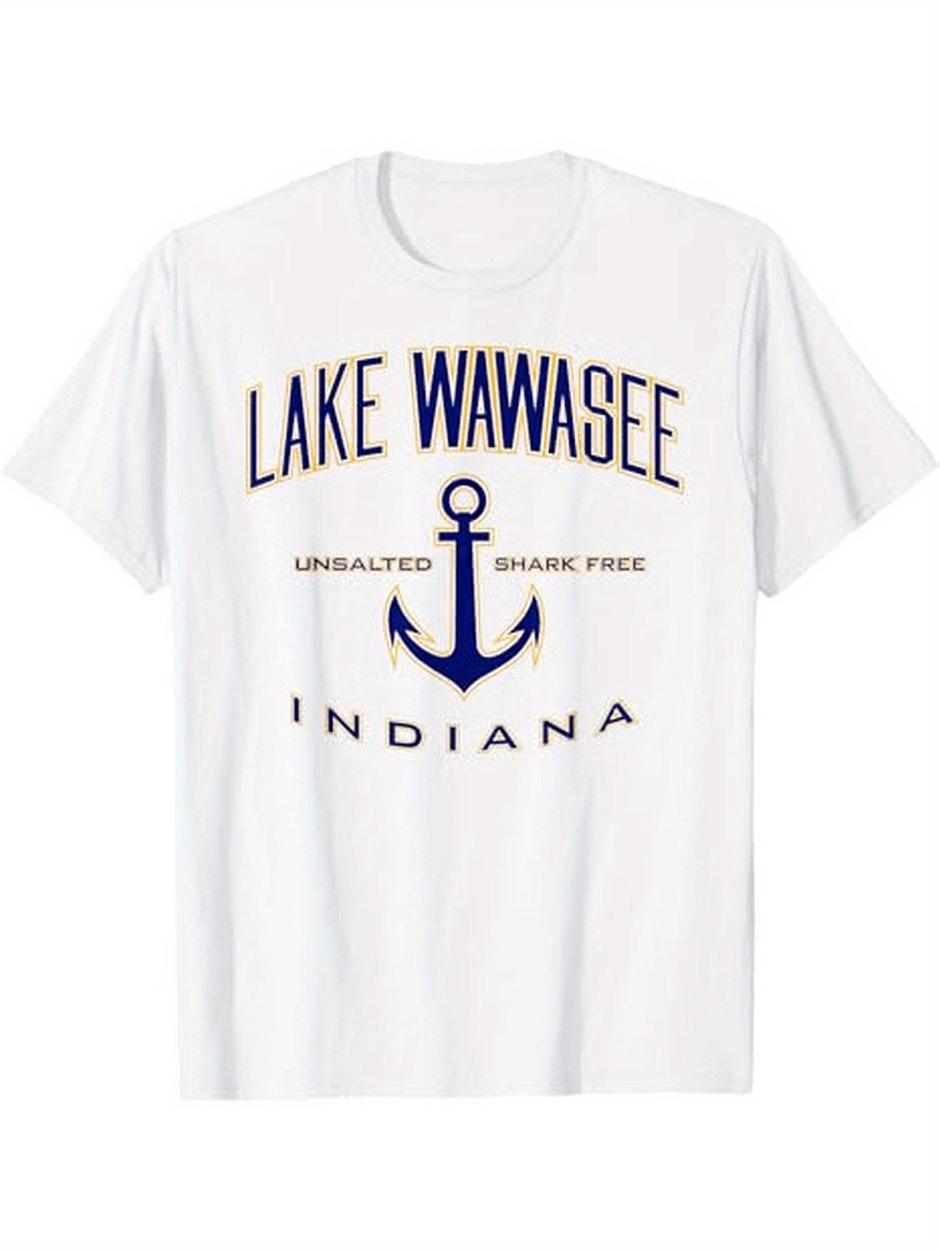 Men's Graphic T-Shirt Lake Wawasee Indiana Anchor Design With Slogan Under Nautical Symbol