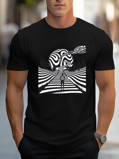 Men's Graphic T-Shirt Surreal Pathway Leading To Abstract Striped Elephant