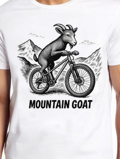 Men's Graphic T-Shirt Mountain Goat With Rocky Peaks Riding A Bicycle
