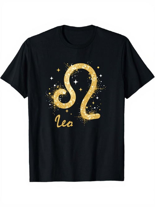Men's Graphic T-Shirt Leo Shimmering Gold Stardust Zodiac Constellation With Cosmic Accents