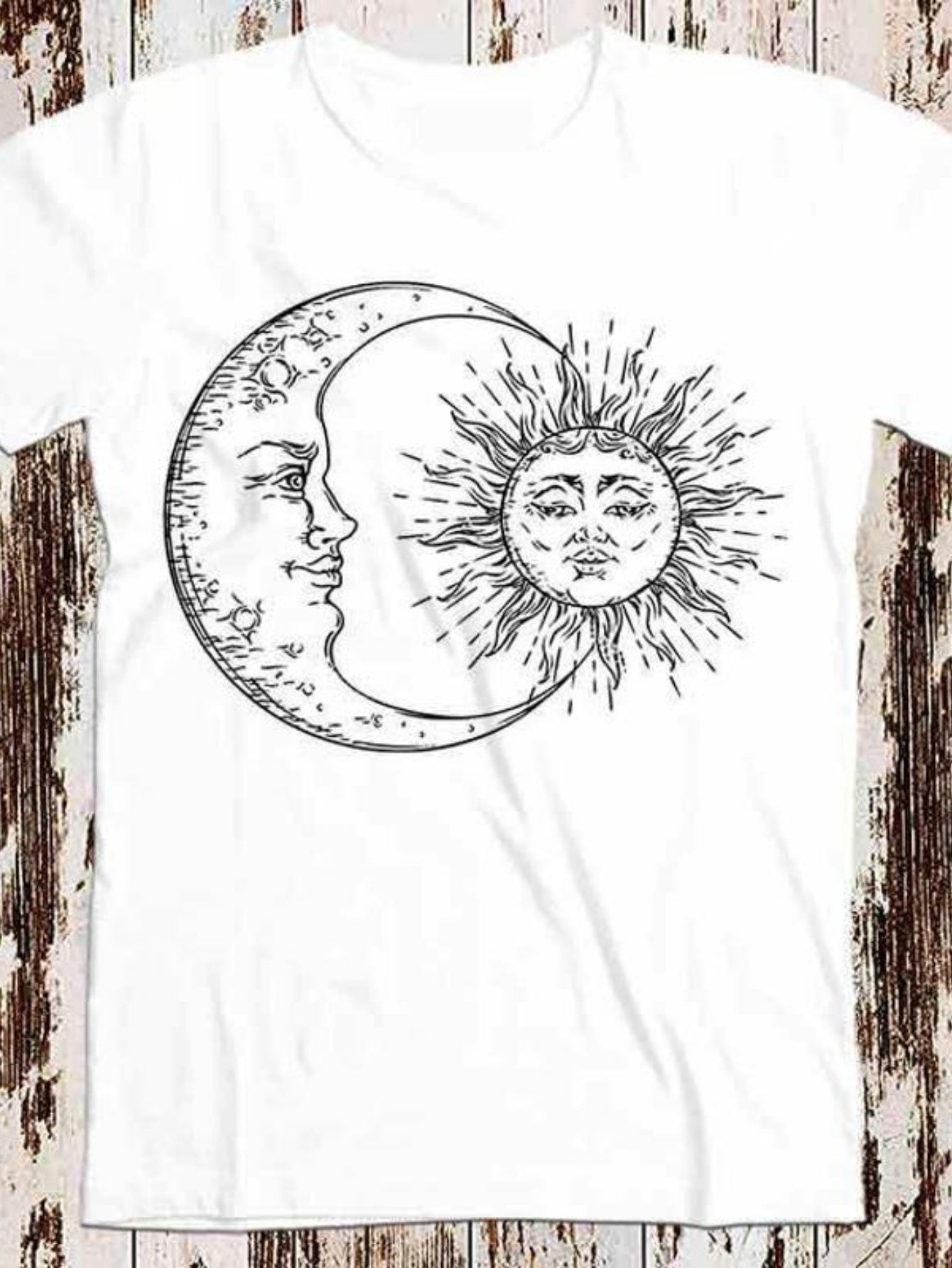 Men's Graphic T-Shirt Vintage Celestial Sketch With Moon Overlapping Radiant Sun