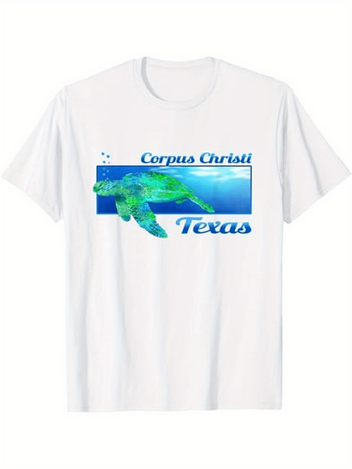Men's Graphic T-Shirt Corpus Christi Texas Ocean Waves With Swimming Green Sea Turtle