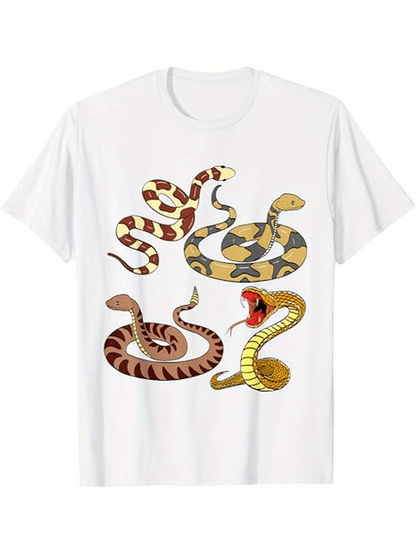 Men's Graphic T-Shirt Vibrant Coiling Patterns With Four Distinctively Colored Snakes