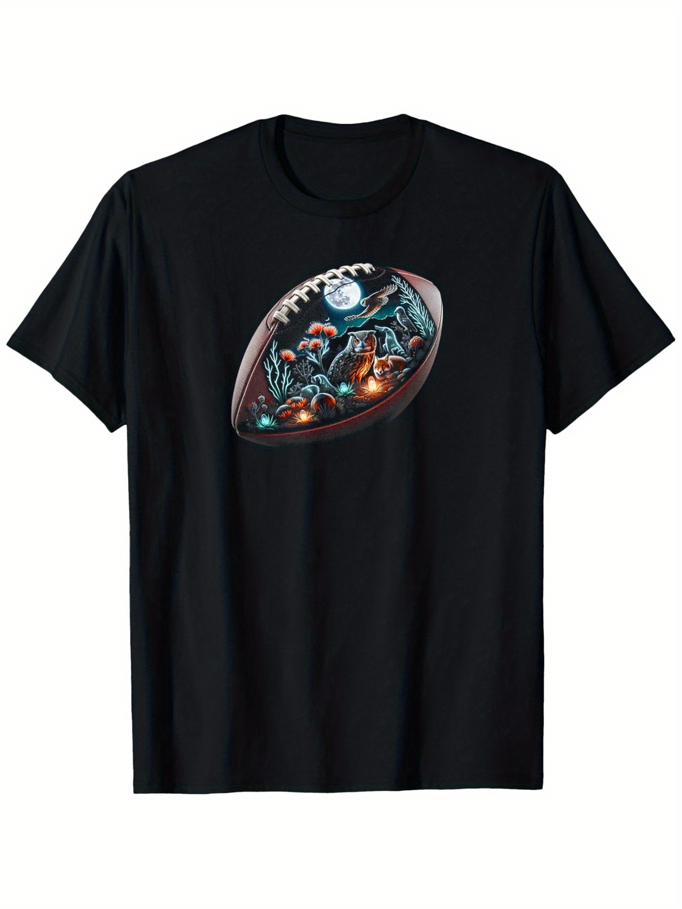 Men's Graphic T-Shirt Haunted Cemetery Under Glowing Moon Within A Football Night Scene