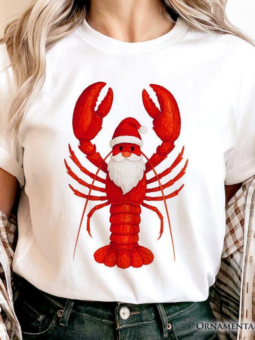 Women's Graphic T-Shirt Festive Red Hat Santa Beard On Holiday Lobster