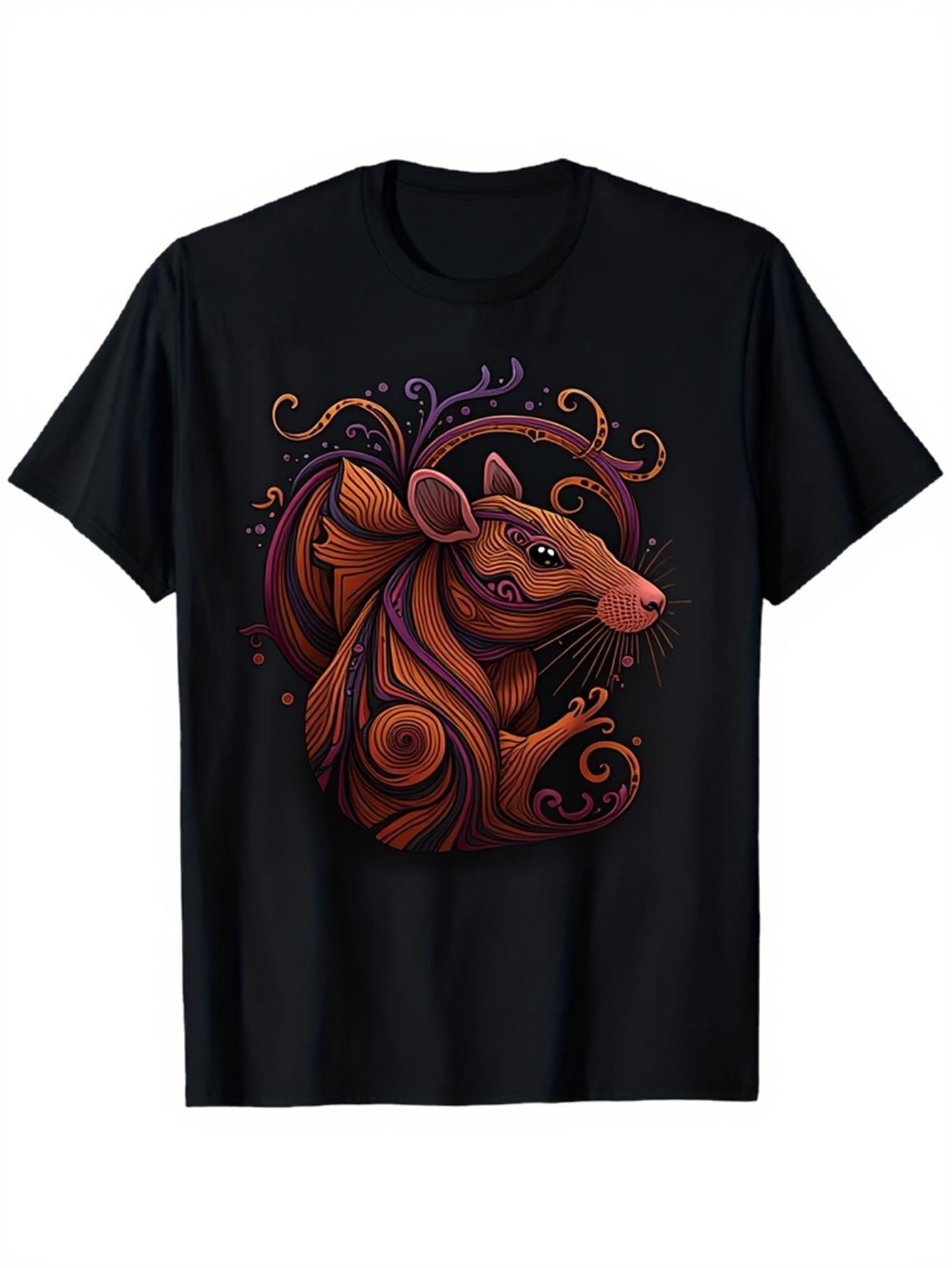 Men's Graphic T-Shirt Vivid Artistic Swirling Abstract Patterns Around A Majestic Mouse