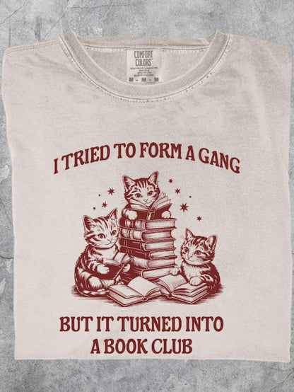 Men's Graphic T-Shirt I Tried To Form A Gang Playful Kittens Reading Under Piles Of Stacked Books
