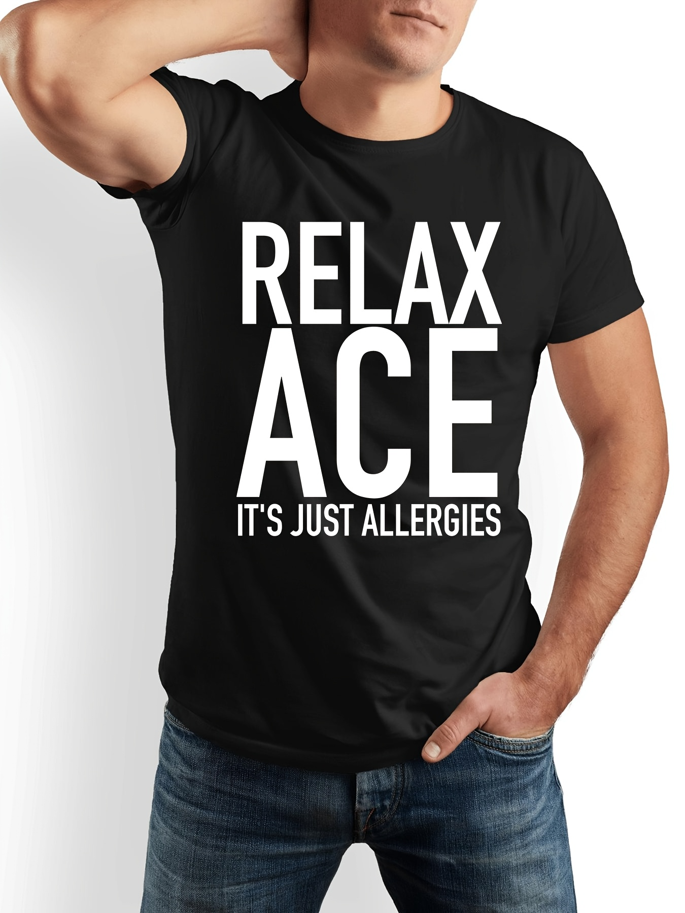 Men's Graphic T-Shirt Relax Ace Bold White Letters With Minimalist Statement Typography T Shirt