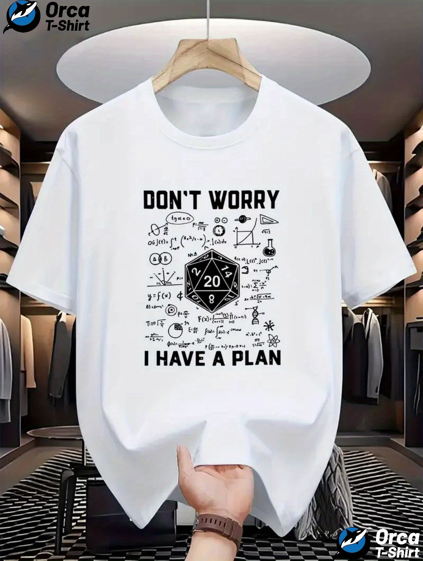 Men's Graphic T-Shirt Dont Worry I Have A Plan With D20 Dice Surrounded By Fantasy Adventure Symbols