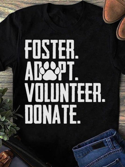 Women's Graphic T-Shirt Foster Adopt Volunteer Donate Large Paw Print Graphic On Black Cotton T Shirt
