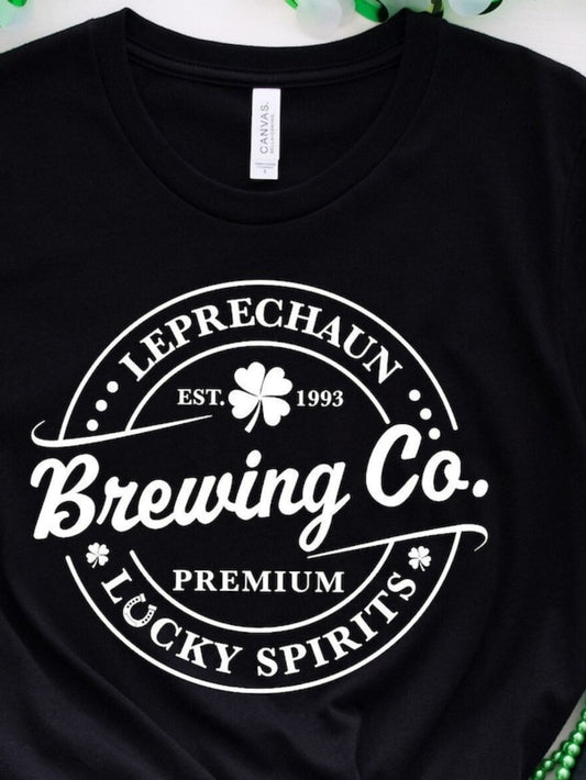 Women's Graphic T-Shirt Premium Lucky Spirits With Clover Brewing Company Emblem