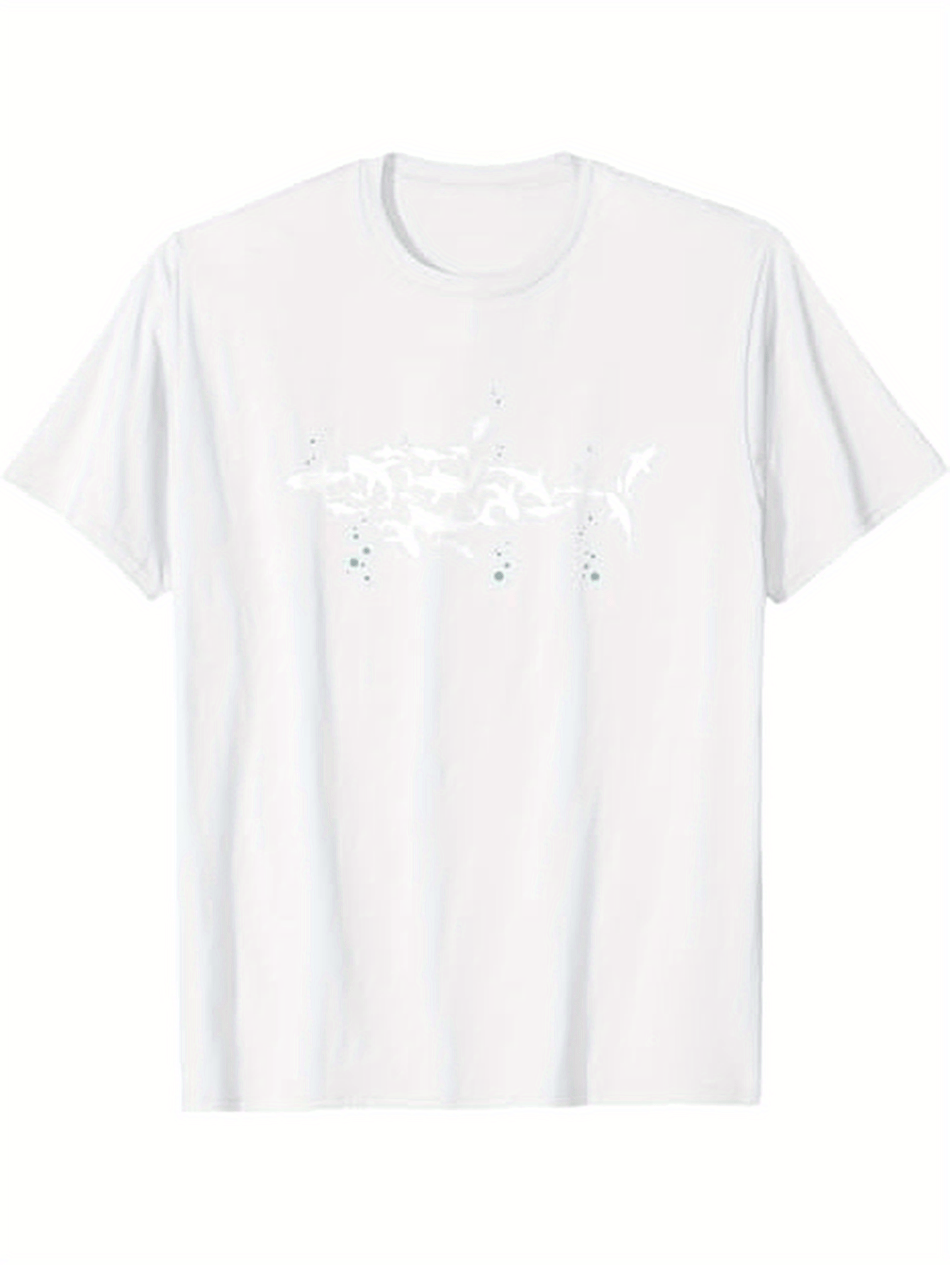 Men's Graphic T-Shirt Minimal White T Shirt With Abstract Lines Subtle Shark Motif
