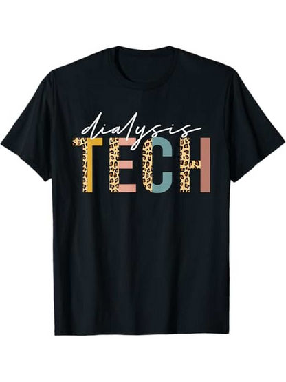 Men's Graphic T-Shirt Dialysis Tech Multicolor Bold Letters With Leopard Pattern Print