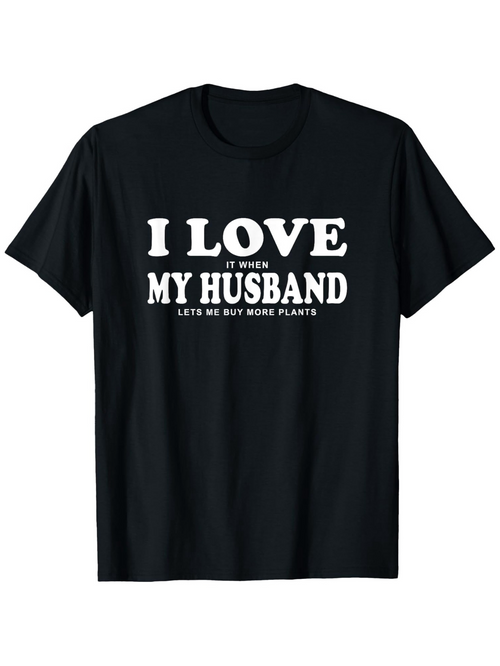 Men's Graphic T-Shirt I Love My Husband White Vintage Letters On Classic Black Shirt