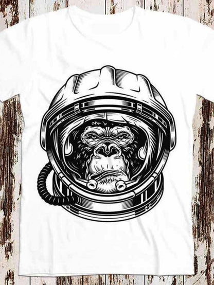 Men's Graphic T-Shirt Retro Astronaut Helmet With Fierce Determined Stare Of Powerful Gorilla