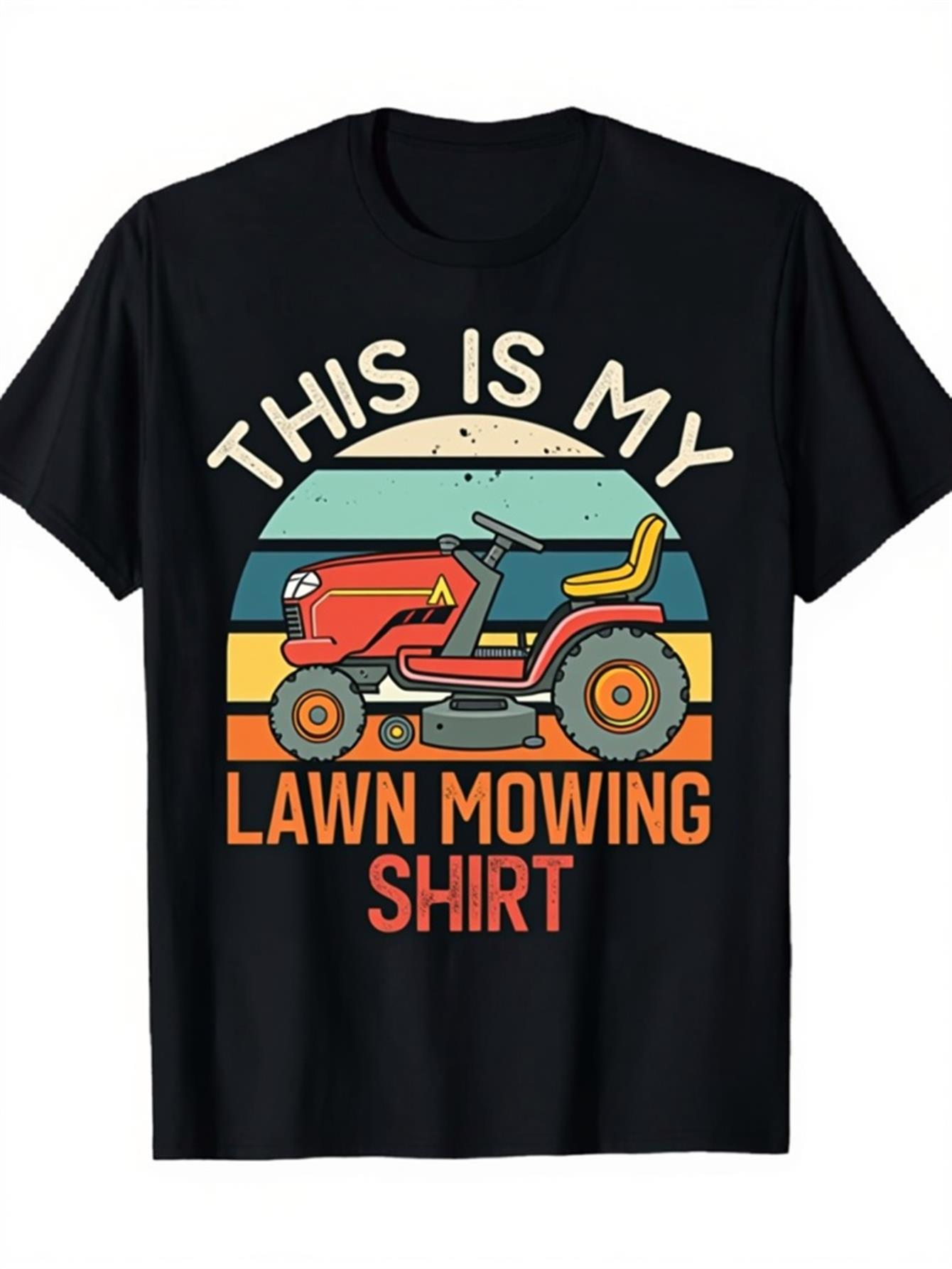 Men's Graphic T-Shirt This Is My Lawn Mowing Shirt Retro Sunset With Cartoon Style Mower