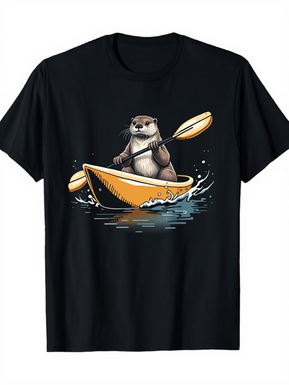 Men's Graphic T-Shirt Adventurous Otter Rowing Canoe On Splashing River Water