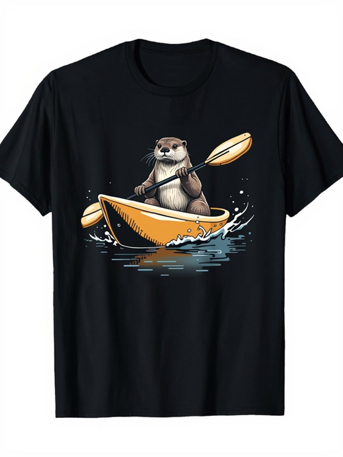 Men's Graphic T-Shirt Adventurous Otter Rowing Canoe On Splashing River Water